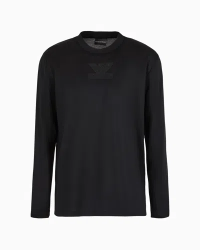 Emporio Armani Asv Clubwear Oversize Sweater In Lyocell-blend Jersey With Rhinestone Patch In Black