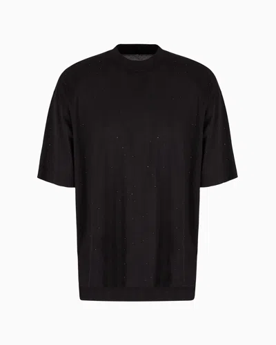 Emporio Armani Asv Clubwear Oversize T-shirt In Lyocell-blend Jersey With Rhinestones In Black