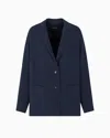 Emporio Armani Asv Cupro-blend Single-breasted Blazer In Blue