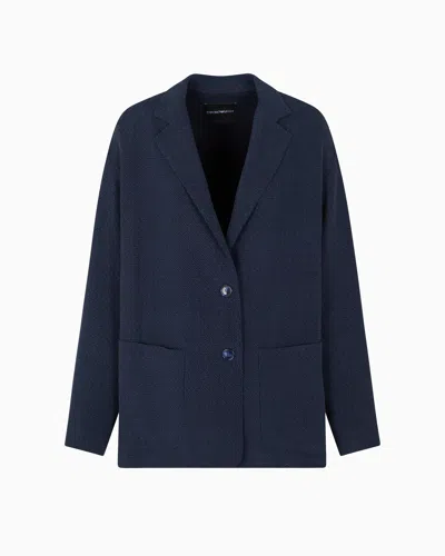 Emporio Armani Asv Cupro-blend Single-breasted Blazer In Blue