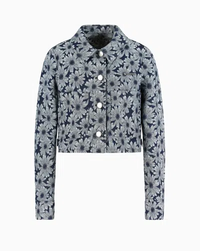 Emporio Armani Asv Denim Jacket With All-over Jacquard Daisies From The Peace Capsule Collection In Patterned