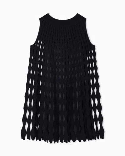Emporio Armani Asv Diamond-patterned Openwork-knit Dress In Black