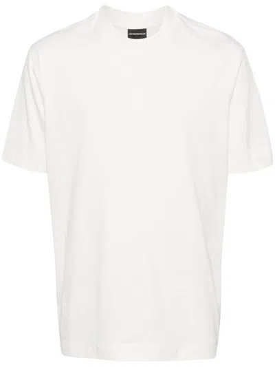 Emporio Armani Asv Domed Logo Pima-jersey T-shirt In Solid White