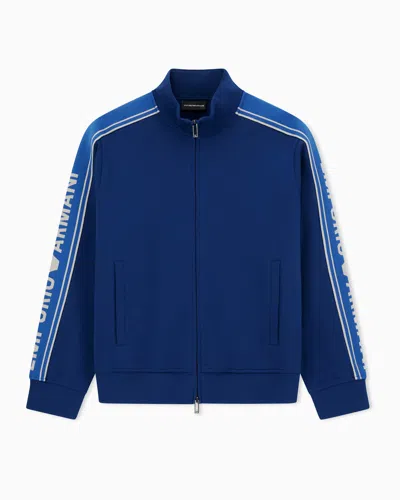 Emporio Armani Asv Double-jersey Full-zip Sweatshirt With Logo Stripe