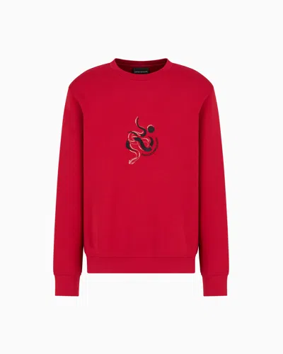 Emporio Armani Double-jersey Sweatshirt With Lunar New Year Embroidery In Red