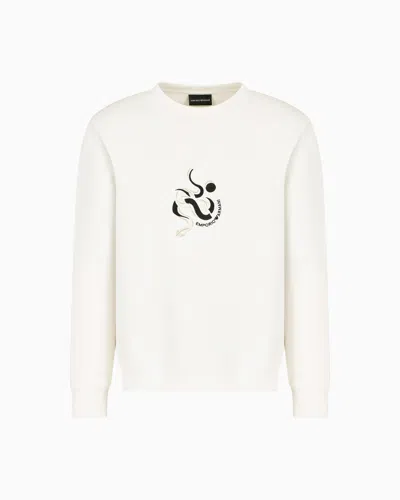 Emporio Armani Double-jersey Sweatshirt With Lunar New Year Embroidery In White