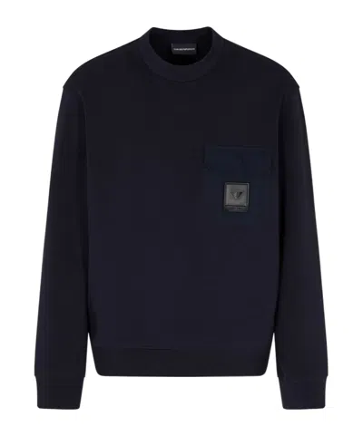 Emporio Armani Asv Double-jersey Sweatshirt With Pocket And Logo Patch In Blue