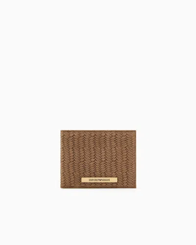 Emporio Armani Asv Embossed Suede Bifold Wallet In Brown