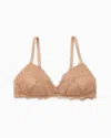 Emporio Armani Asv Eternal Lace Padded Triangle Bra In Recycled Lace In Light Brown