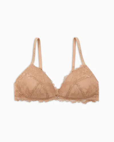 Emporio Armani Asv Eternal Lace Padded Triangle Bra In Recycled Lace In Light Brown