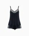 Emporio Armani Asv Eternal Lace Pyjama Top And Shorts With Recycled-lace Details In Black