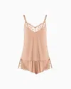 Emporio Armani Asv Eternal Lace Pyjama Top And Shorts With Recycled-lace Details In Neutral