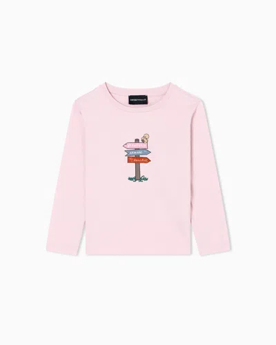 Emporio Armani Kids' Asv Forest-print Jersey Jumper In Pink