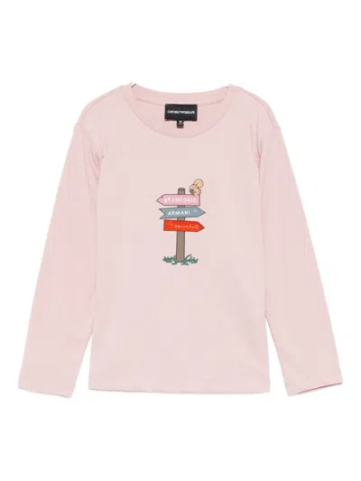 Emporio Armani Kids' Asv Forest-print T-shirt In Pink
