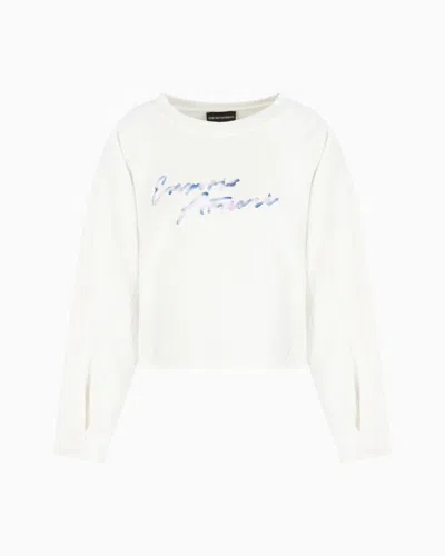 Emporio Armani Logo Crewneck Sweatshirt With Ribbed Cuffs In White