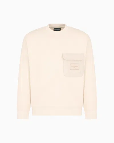 Emporio Armani French Terry Jersey Sweatshirt With Padded Pocket And Logo Patch In Beige