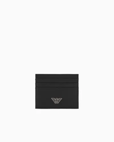 Emporio Armani Asv Gift Box With Regenerated Saffiano Leather Wallet And Card Holder With Eagle Plate In Black
