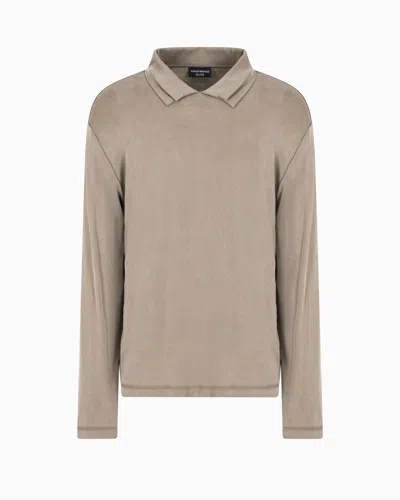 Emporio Armani Asv Icon Stretch-lyocell-poloshirt In Rippstrick-verarbeitung In Brown
