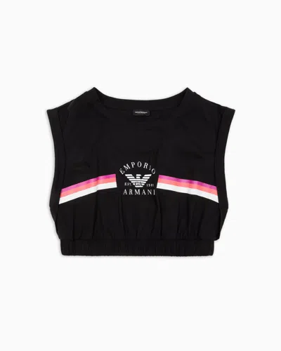Emporio Armani Asv Iconic Organic-cotton Loungewear Crop Top With Logo Band