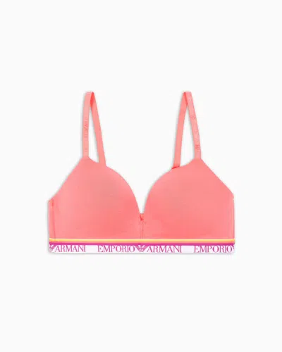 Emporio Armani Asv Iconic Organic-cotton, Padded Triangle Bra With Logo Underband