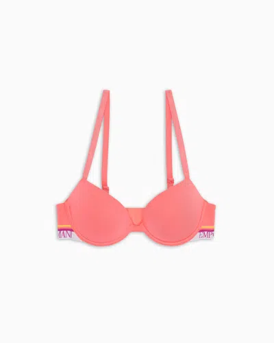 Emporio Armani Asv Iconic Organic-cotton Push-up Bra With Logo Underband