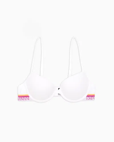 Emporio Armani Asv Iconic Organic-cotton Push-up Bra With Logo Underband