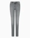 Emporio Armani Asv J18 High-waisted Skinny-leg Jeans In A Worn-look Organic Stretch Denim In Gray
