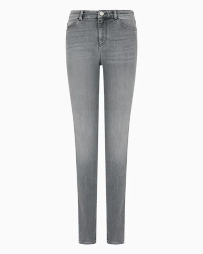 Emporio Armani Asv J18 High-waisted Skinny-leg Jeans In A Worn-look Organic Stretch Denim In Gray