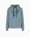 Emporio Armani Jersey Hooded Sweatshirt With Dragonfly Print And Embroidery In Blue