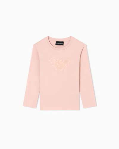 Emporio Armani Kids' Asv Jersey Jumper With Eagle And Tulle Ruffles In Pink