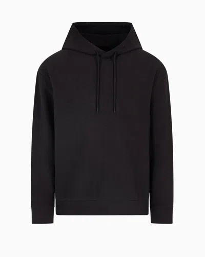 Emporio Armani Asv Jersey-lyocell Blend Hooded Sweatshirt With All-over Lettering In Black