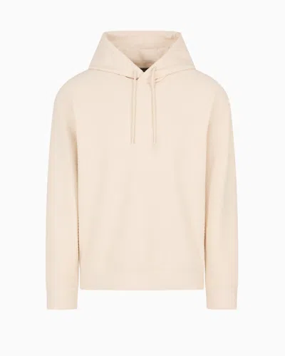 Emporio Armani Asv Jersey-lyocell Blend Hooded Sweatshirt With All-over Lettering In Beige