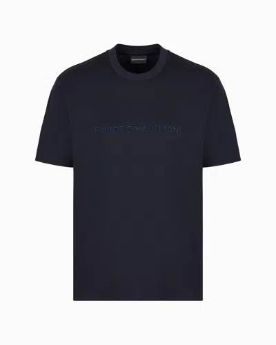 Emporio Armani Asv Jersey-lyocell Blend T-shirt With  Embroidery In Navy Blue