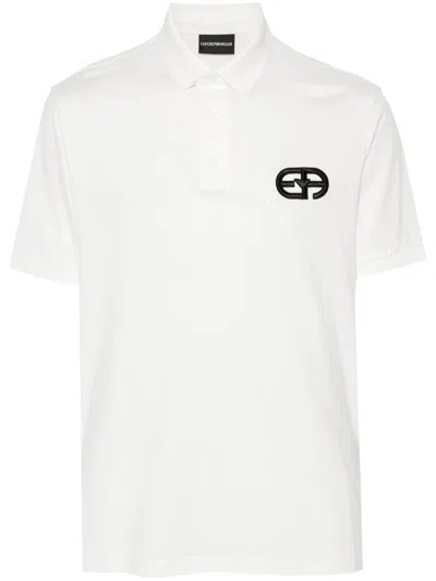 Emporio Armani Contrast Embroidered Logo Regular Fit Polo Shirt In White