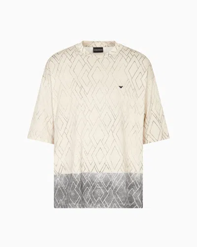 Emporio Armani Asv Jersey T-shirt With All-over Diamond Print In Neutral