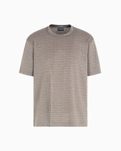 Emporio Armani Jersey T-shirt With All-over Jacquard Lettering In Brown