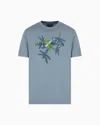 Emporio Armani Jersey T-shirt With Dragonfly Print And Embroidery In Blue