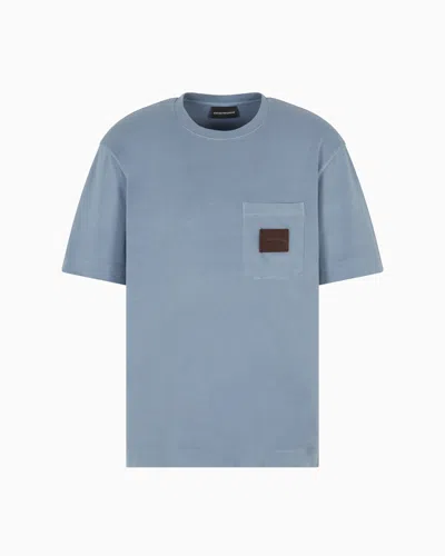 Emporio Armani Asv Jersey T-shirt With Leather Logo Patch In Blue