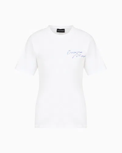Emporio Armani Jersey T-shirt With Multicoloured Logo Embroidery In White