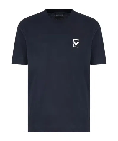 Emporio Armani Asv Jersey T-shirt With Rubberised Logo Print In Blue