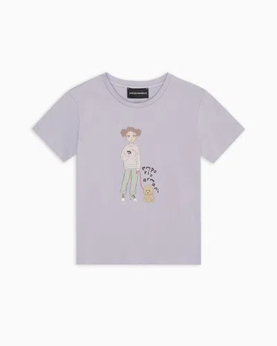 Emporio Armani Kids' Asv Jersey T-shirts With Feminine Print In Purple