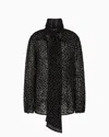 Emporio Armani Asv Jeu De Cartes Devoré Tulle Shirt With Foulard Collar
