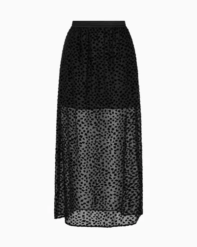 Emporio Armani Asv Jeu De Cartes Long Skirt In Devoré Tulle In Black