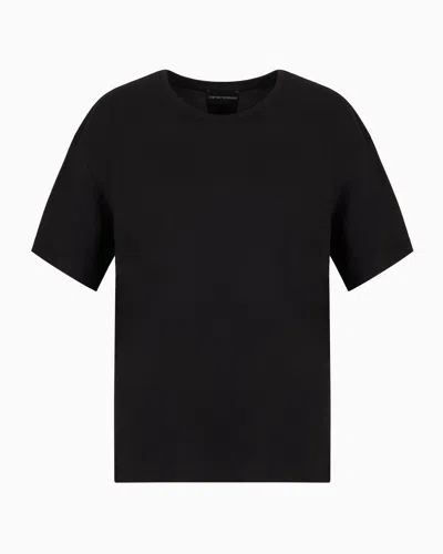 Emporio Armani Asv Jumper In Supima Jersey With Embossed Signature Logo Embroidery In Black