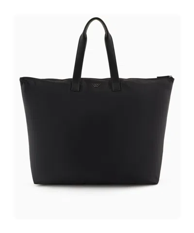 Emporio Armani Asv Large Recycled-nylon Shopper Bag In Black