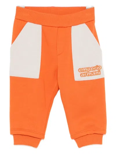 Emporio Armani Babies' Asv Logo-embroidered Trousers In Orange