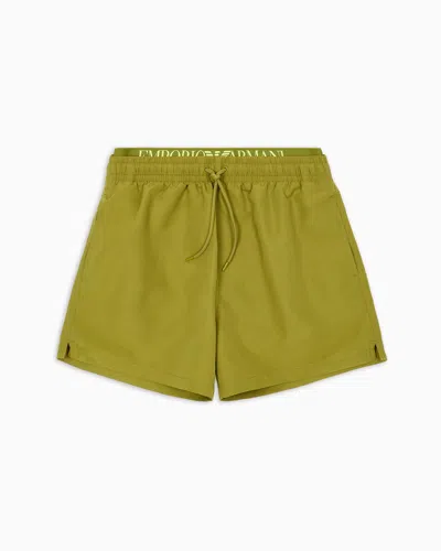 Emporio Armani Asv Logoband Recycled Fabric Swim Shorts In Green