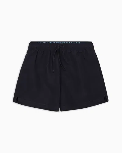 Emporio Armani Asv Logoband Recycled Fabric Swim Shorts In Navy Blue