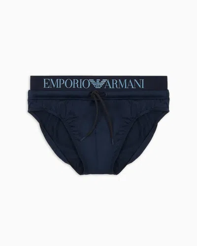 Emporio Armani Asv Logoband Recycled Microfibre Swim Briefs In Navy_blue