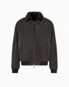 Emporio Armani Asv Loose-fit Lamb Suede Shearling Blouson In Green